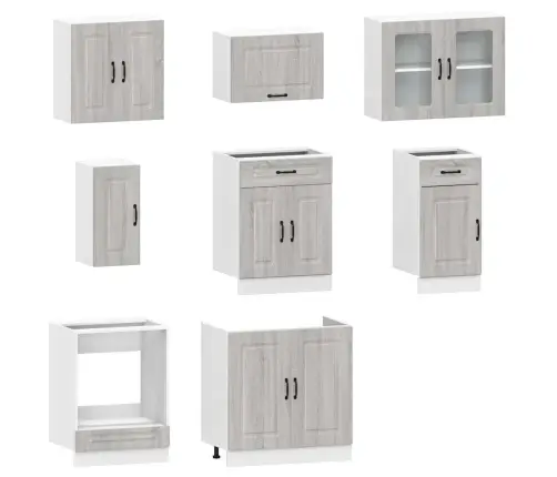 8-Daļīgs Virtuves Skapītis Komplekts, Kalmar, Pelēka Koka Vidaxl