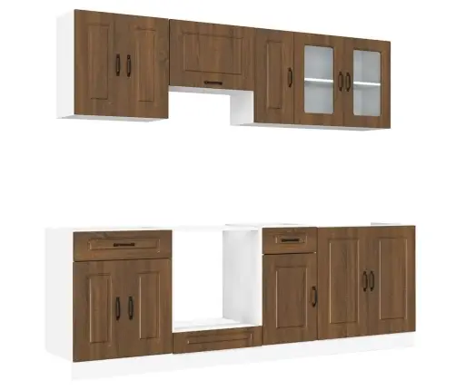 8-Osaline Köögikappide Komplekt "Kalmar", Pruun Tamm, Töödeldud Puit