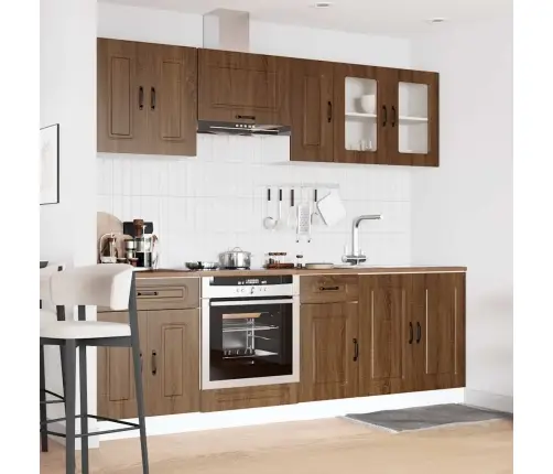 8-Osaline Köögikappide Komplekt "Kalmar", Pruun Tamm, Töödeldud Puit