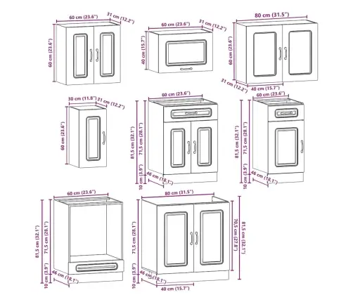 8-Osaline Köögikappide Komplekt "Kalmar", Pruun Tamm, Töödeldud Puit