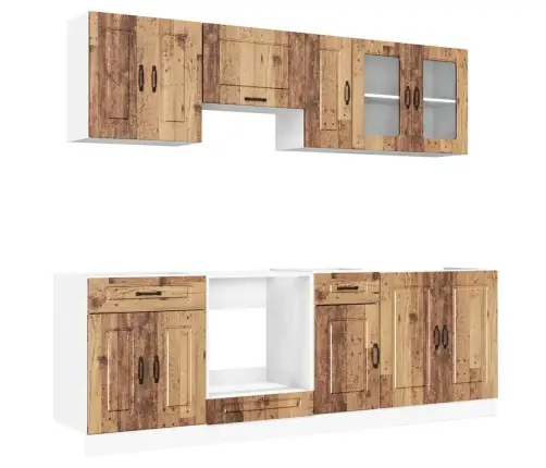 8-Osaline Köögikapi Komplekt Kalmar, Vana Puit, Tehispuit