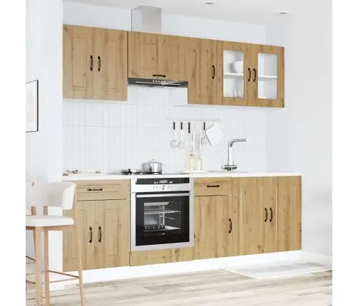 8-Osaline Köögikapi Komplekt Kalmar, Käsitöötamm, Tehispuit