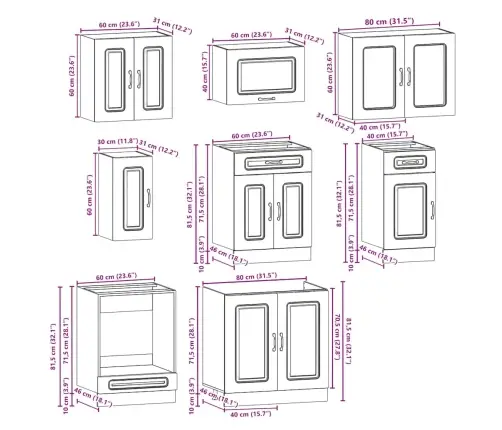 8-Osaline Köögikapi Komplekt Kalmar, Käsitöötamm, Tehispuit