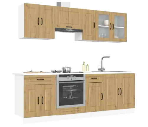 8-Osaline Köögikapi Komplekt Kalmar, Käsitöötamm, Tehispuit