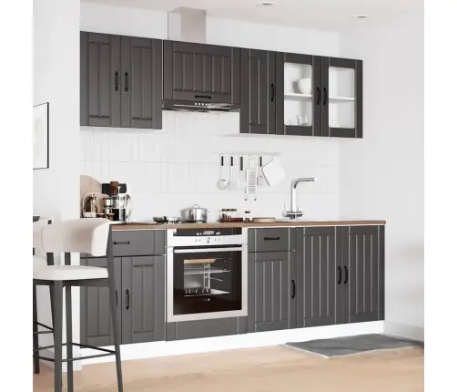 8-Osaline Köögikapi Komplekt Kalmar, Must, Tehispuit