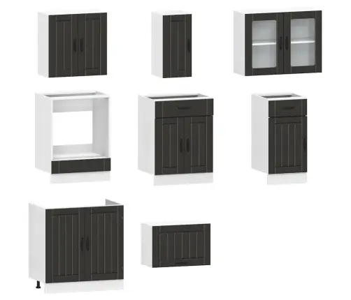 8-Osaline Köögikapi Komplekt Kalmar, Must, Tehispuit