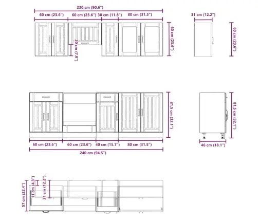 Virtuvinių Spintelių Komplektas, 8 Dalių, Kalmar, Pilka