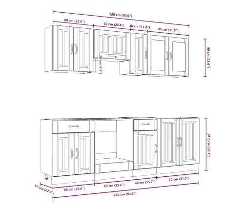 Virtuvinių Spintelių Komplektas, 8 Dalių, Kalmar, Pilka