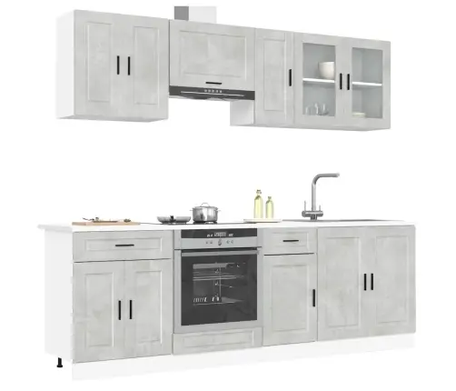 8-Osaline Köögikappide Komplekt "Porto", Betoonhall, Töödeldud Puit