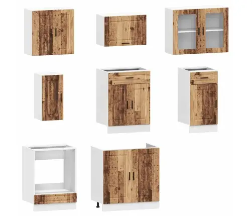 8-Osaline Köögikapi Komplekt Kalmar, Vana Puit, Tehispuit