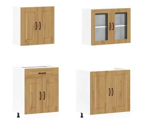 4-Osaline Köögikapi Komplekt Kalmar, Käsitöötamm, Tehispuit