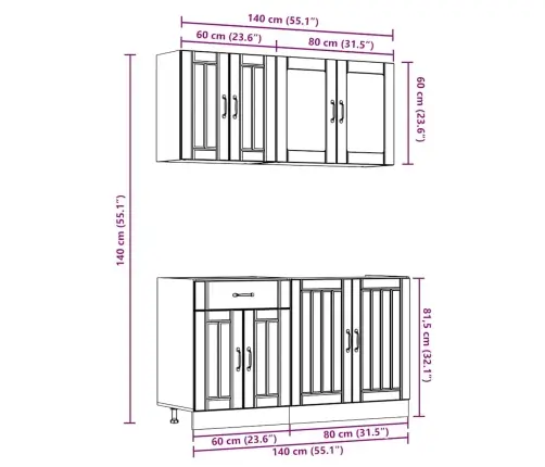 4-Osaline Köögikappide Komplekt "Lucca", Must, Töödeldud Puit
