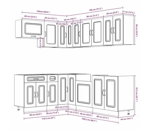 Virtuvinių Spintelių Komplektas, 11 Dalių, Kalmar, Balta