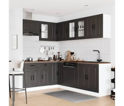 11-Osaline Köögikapi Komplekt Kalmar, Must, Tehispuit