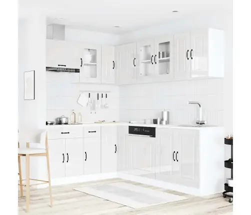 11-Daļīgs Virtuves Skapītis Komplekts, Kalmar, Spīdīgi Balta Vidaxl