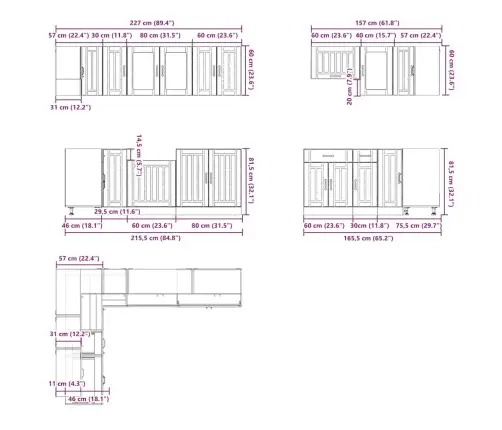 Virtuvinių Spintelių Komplektas, 11 Dalių, Lucca, Pilka