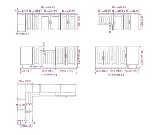 11-Daļīgs Virtuves Skapītis Komplekts, Lucca, Veca Koka Vidaxl