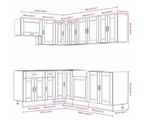 Virtuvinių Spintelių Komplektas, 11 Dalių, Porto, Juoda