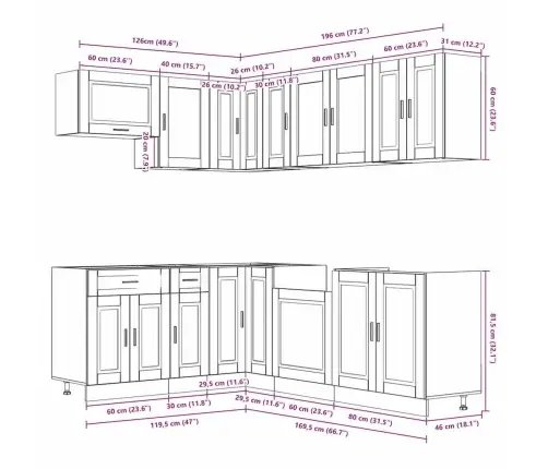 11-Osaline Köögikapi Komplekt Porto, Sonoma Tamm, Tehispuit