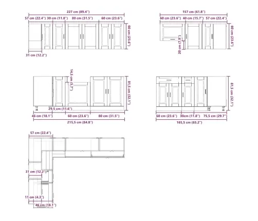 11-Osaline Köögikapi Komplekt Porto, Tehispuit