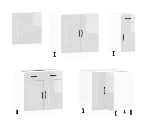 11-Osaline Köögikapi Komplekt Kalmar, Läikiv Valge, Tehispuit