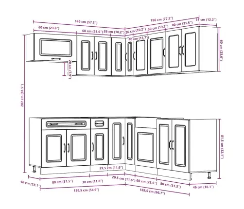 11-Daļīgs Virtuves Skapītis Komplekts, Kalmar, Betona Pelēks Vidaxl