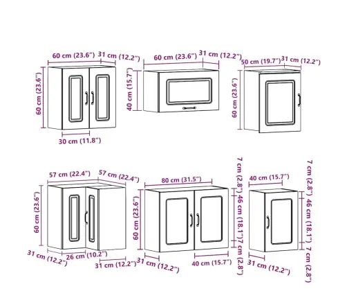 11-Osaline Köögikapi Komplekt Kalmar, Vana Puit, Tehispuit