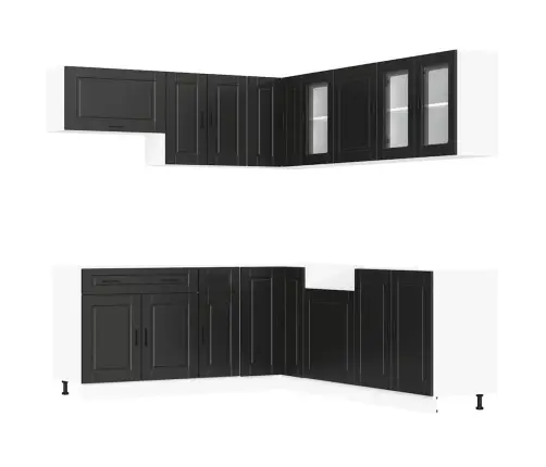 11-Osaline Köögikapi Komplekt Porto, Must, Tehispuit