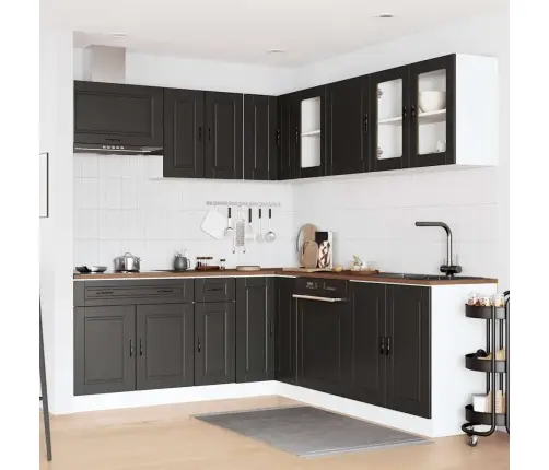 11-Osaline Köögikapi Komplekt Porto, Must, Tehispuit