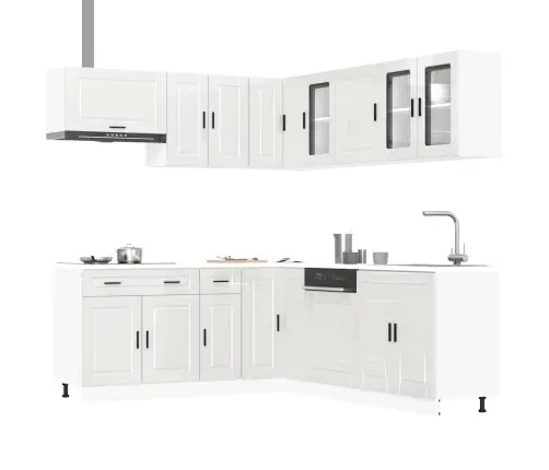 11-Osaline Köögikapi Komplekt Porto, Läikiv Valge, Tehispuit