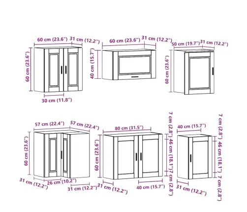11-Osaline Köögikapi Komplekt Porto, Betoonhall, Tehispuit