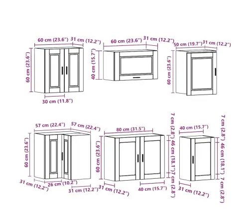 Virtuvinių Spintelių Komplektas, 11 Dalių, Porto, Pilka