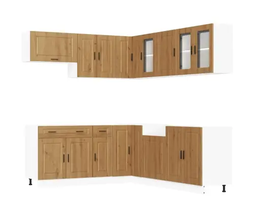 11-Osaline Köögikapi Komplekt Porto, Käsitöötamm, Tehispuit