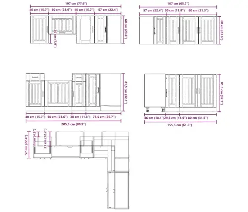 Virtuvinių Spintelių Komplektas, 11 Dalių, Kalmar, Balta