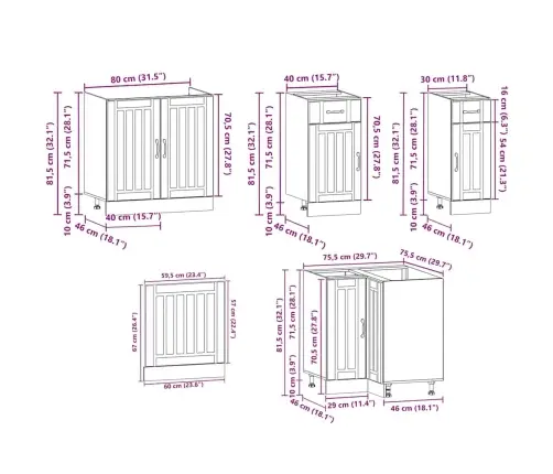 Virtuvinių Spintelių Komplektas, 11 Dalių, Kalmar, Balta