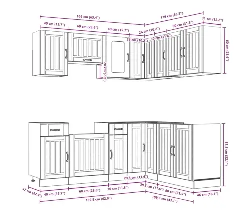 11-Osaline Köögikapi Komplekt Lucca, Käsitöötamm, Tehispuit