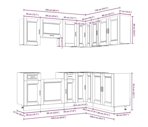 Virtuvinių Spintelių Komplektas, 11 Dalių, Porto, Ąžuolo
