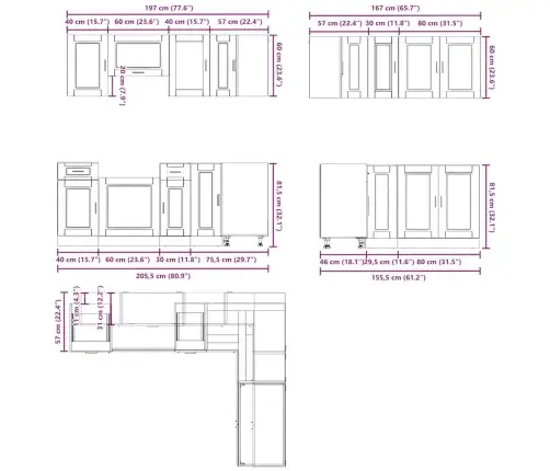 Virtuvinių Spintelių Komplektas, 11 Dalių, Porto, Ąžuolo