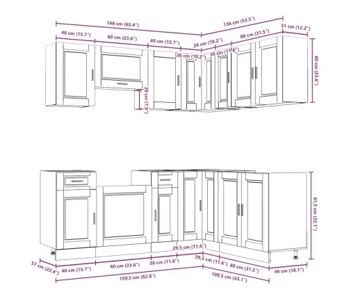11-Daļīgs Virtuves Skapītis Komplekts, Porto, Veca Koka Vidaxl