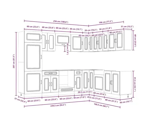 14-Osaline Köögikapi Komplekt Kalmar, Käsitöötamm, Tehispuit