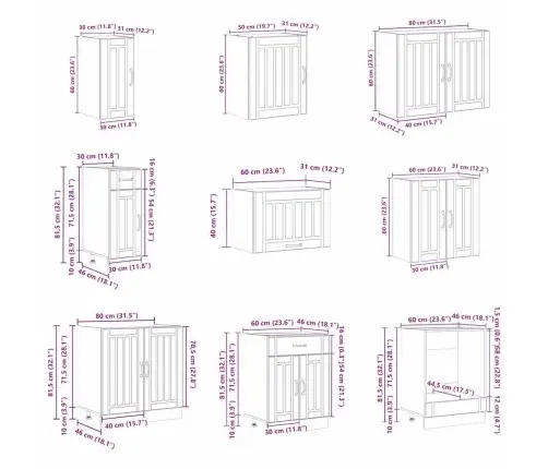 14 -Osaline Köögikapi Komplekt Lucca, Sonoma Tamm, Tehispuit