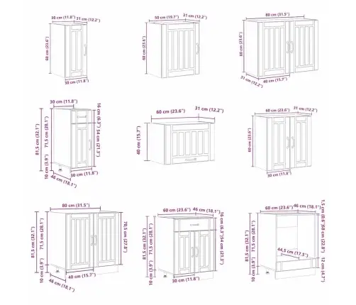 14 -Osaline Köögikapi Komplekt Lucca, Tehispuit