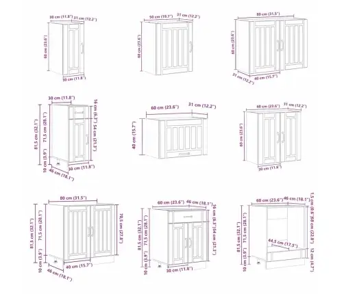 14-Daļīgs Virtuves Skapītis Komplekts, Lucca, Veca Koka Vidaxl