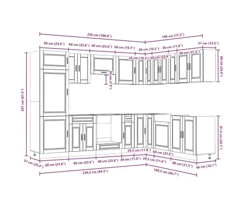 Virtuvinių Spintelių Komplektas, 14 Dalių, Porto, Ąžuolo