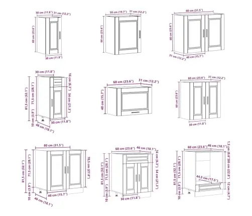 Virtuvinių Spintelių Komplektas, 14 Dalių, Porto, Ąžuolo