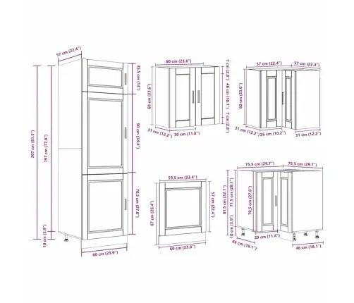 Virtuvinių Spintelių Komplektas, 14 Dalių, Porto, Ąžuolo