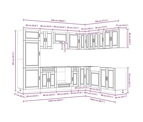 14-Osaline Köögikapi Komplekt Porto, Tehispuit