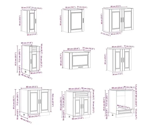 14-Osaline Köögikapi Komplekt Porto, Käsitöötamm, Tehispuit