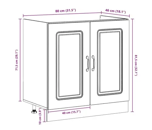 Virtuves Skapis Ar Durvīm Kalmar 2 Pcs Brūna 80 X 46 X 81.5 Cm Vidaxl
