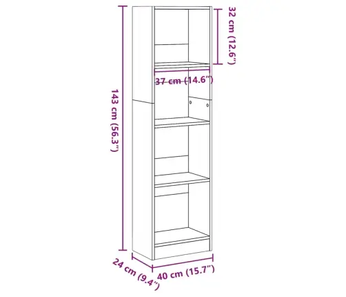 Grāmatu Plaukts, Veca Koka, 40X24X143 Cm, Inženierijas Koks Vidaxl